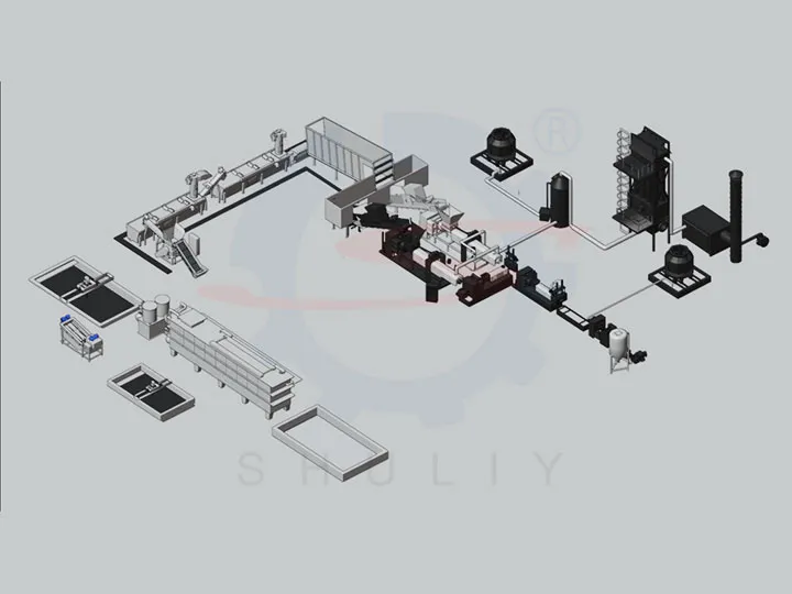 conception pour ligne de granulation de plastique installée en usine