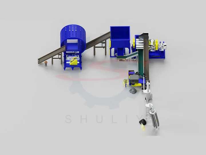 Direct shredding tire recycling line